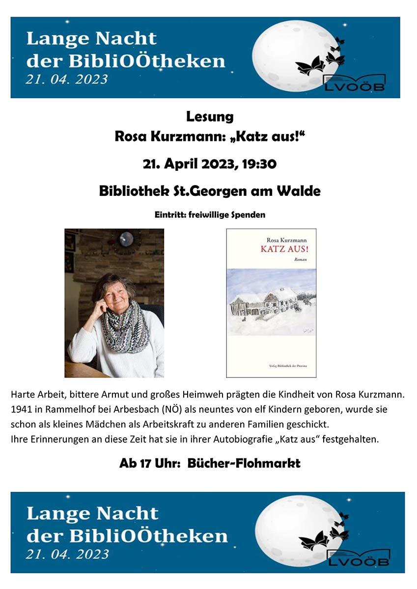 Lange Nacht der Bibliotheken - Lesung Rosa Kurzmann: „Katz aus!“